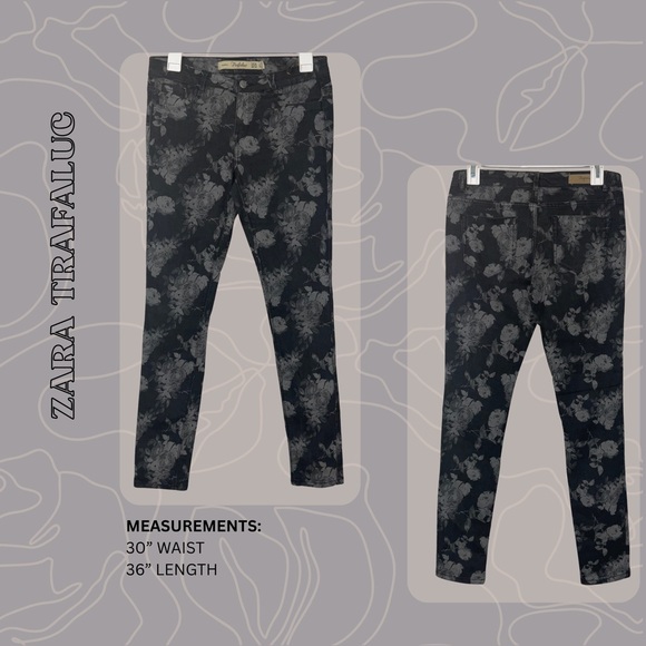 Zara Trafaluc | Black Floral Print Jeggings | Size US 4 - Picture 3 of 6